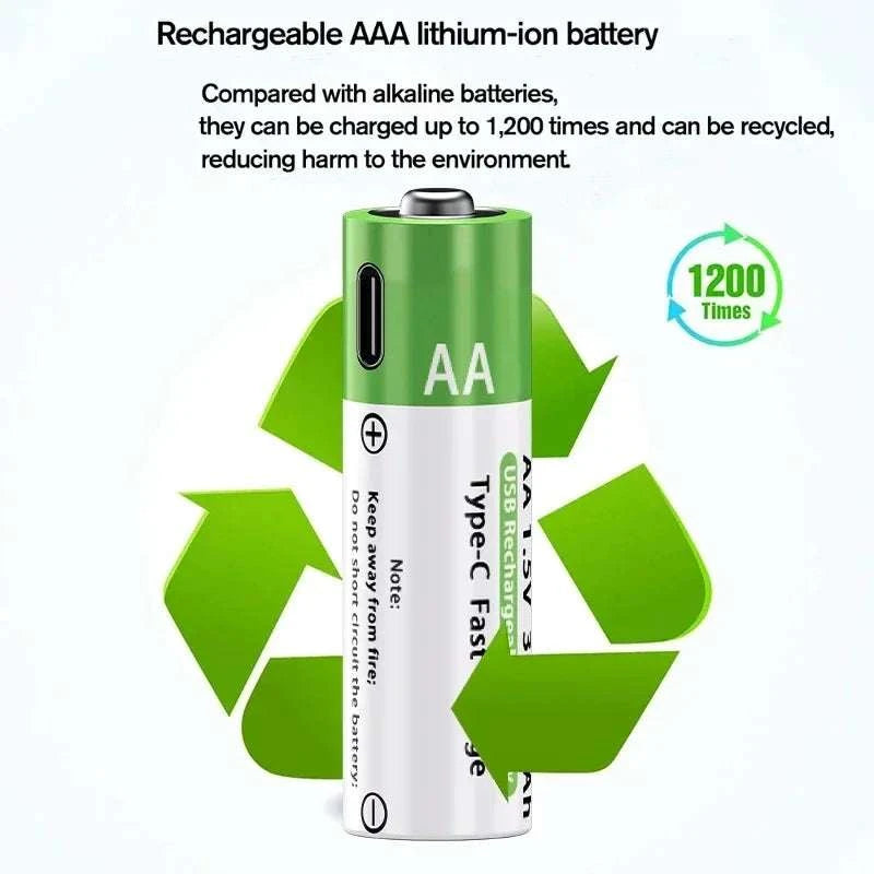 Rechargeable Lithium AA & AAA Batteries with Type-C Fast Charging Set-4PCS-AA / 1.5V