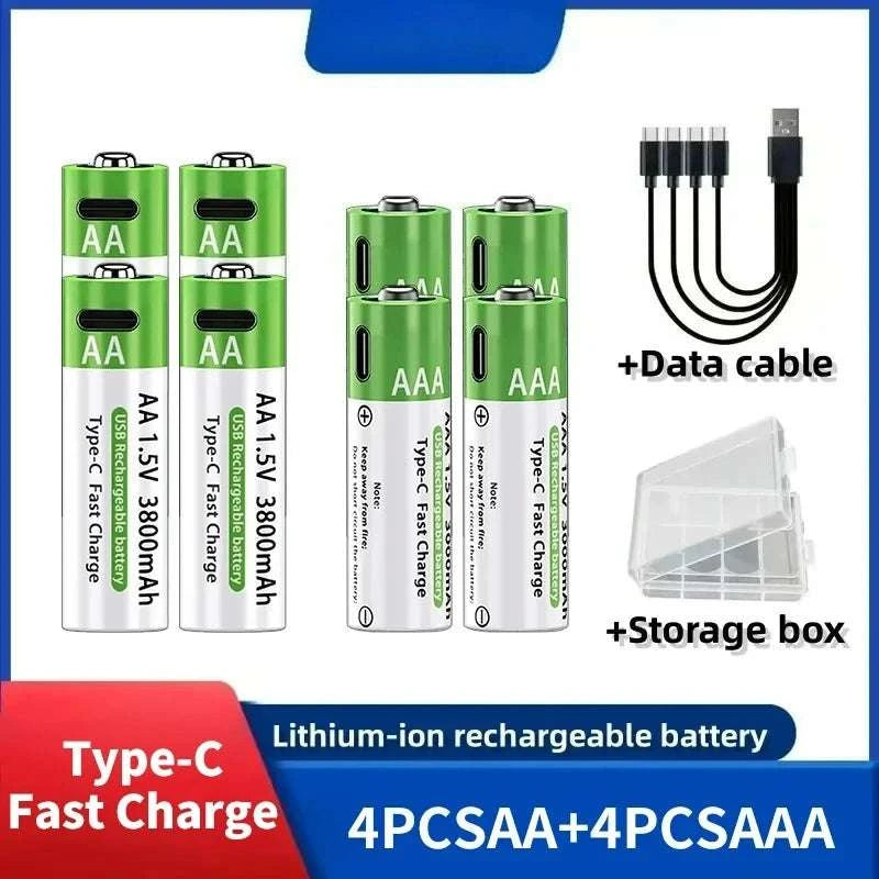 Rechargeable Lithium AA & AAA Batteries with Type-C Fast Charging Set-4PCS-AA / 1.5V