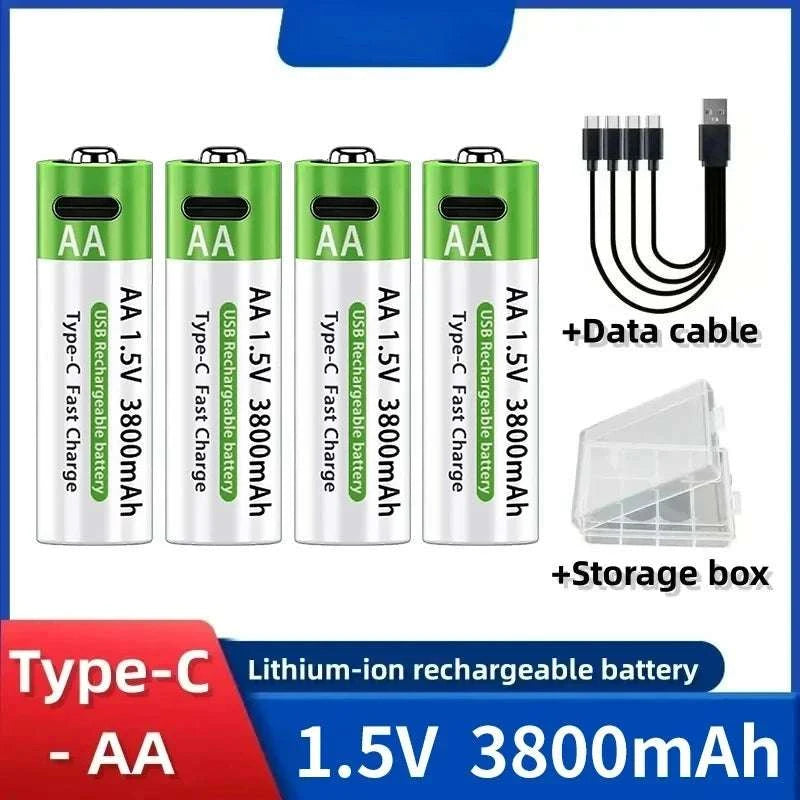Rechargeable Lithium AA & AAA Batteries with Type-C Fast Charging Set-4PCS-AA / 1.5V