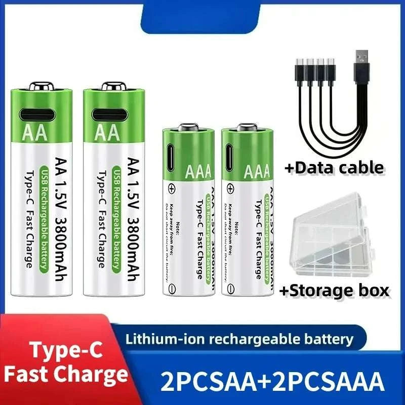 Rechargeable Lithium AA & AAA Batteries with Type-C Fast Charging Set-4PCS-AA / 1.5V