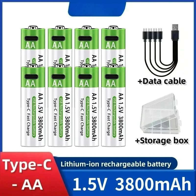 Rechargeable Lithium AA & AAA Batteries with Type-C Fast Charging Set-4PCS-AA / 1.5V