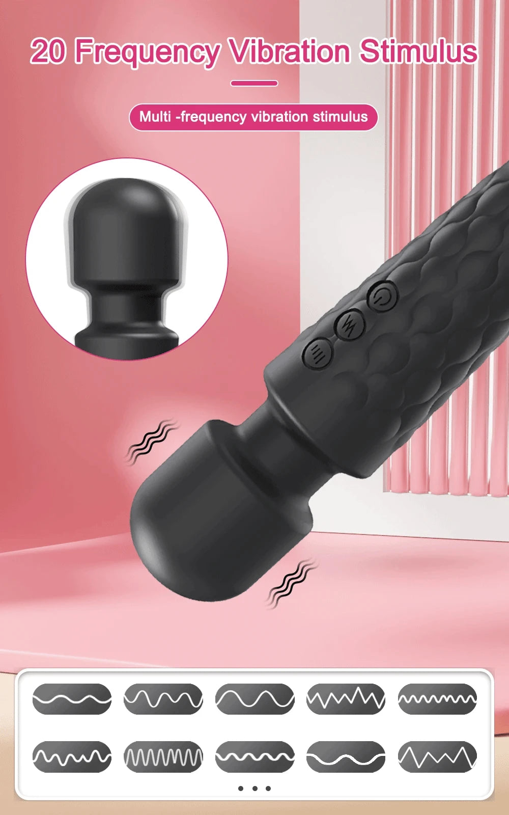 Rechargeable Personal Massager Wand with Multiple Patterns and Speeds-Rose red