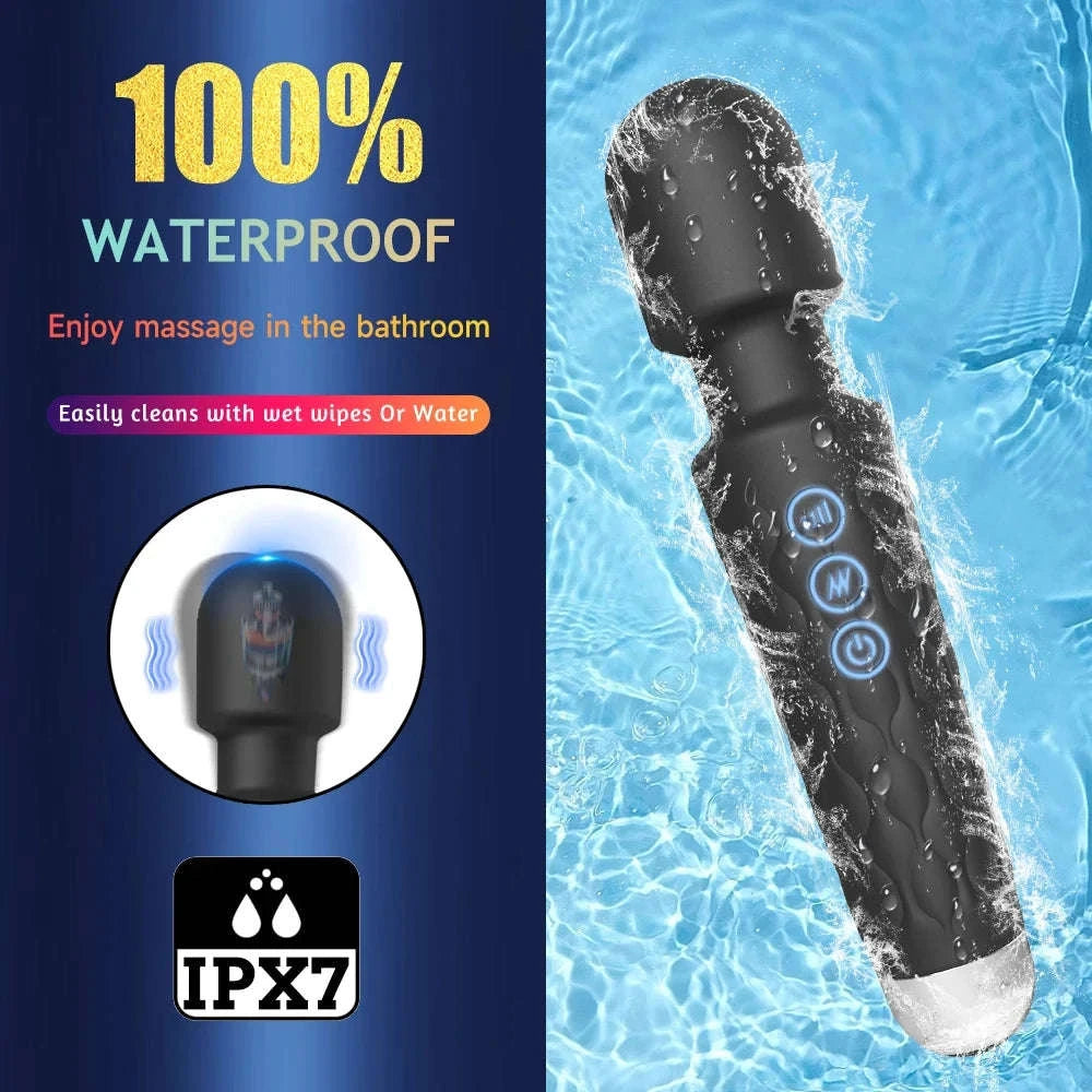 Rechargeable Personal Massager Wand with Multiple Patterns and Speeds-Rose red