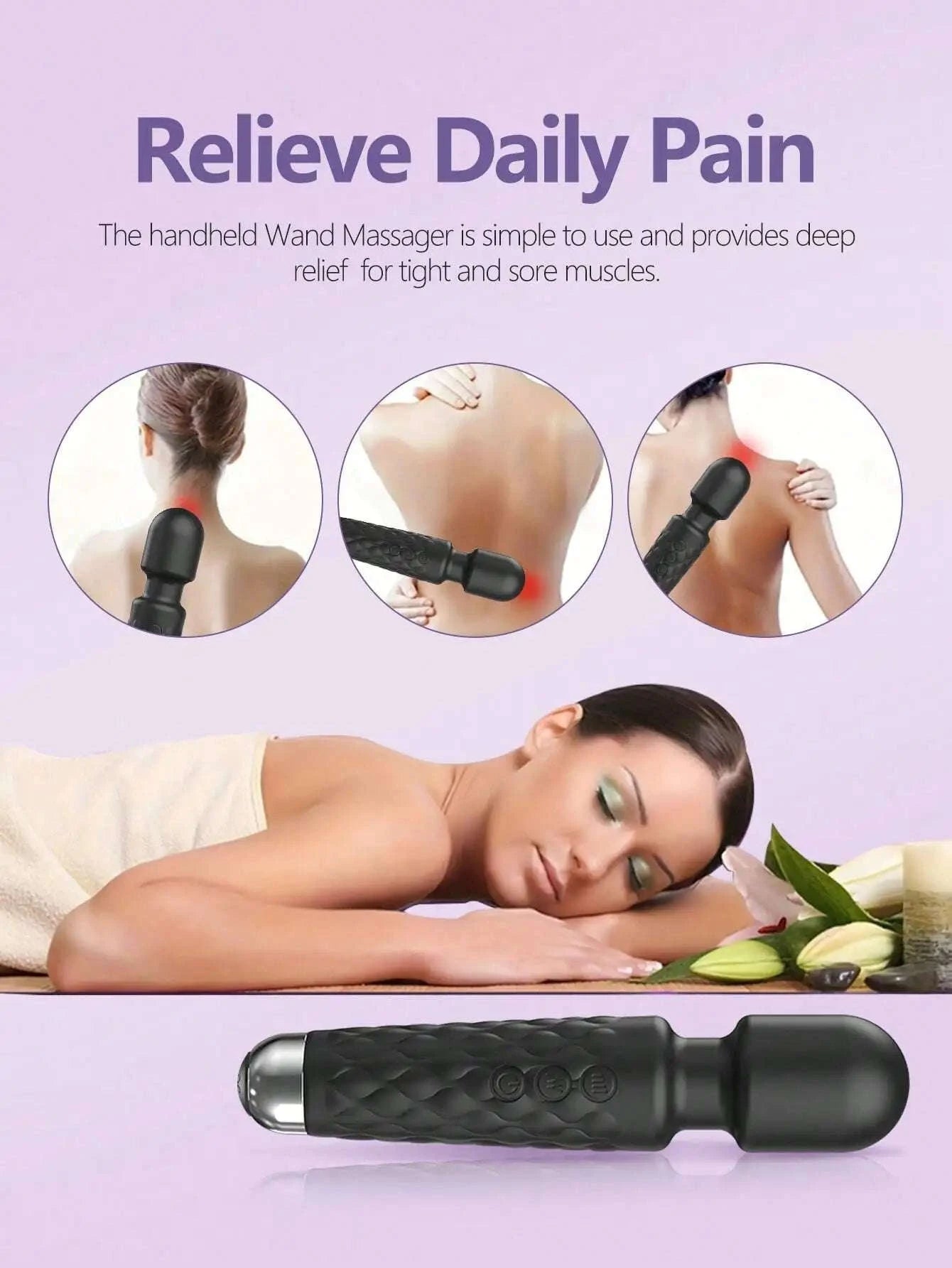 Rechargeable Personal Massager Wand with Multiple Patterns and Speeds-Rose red