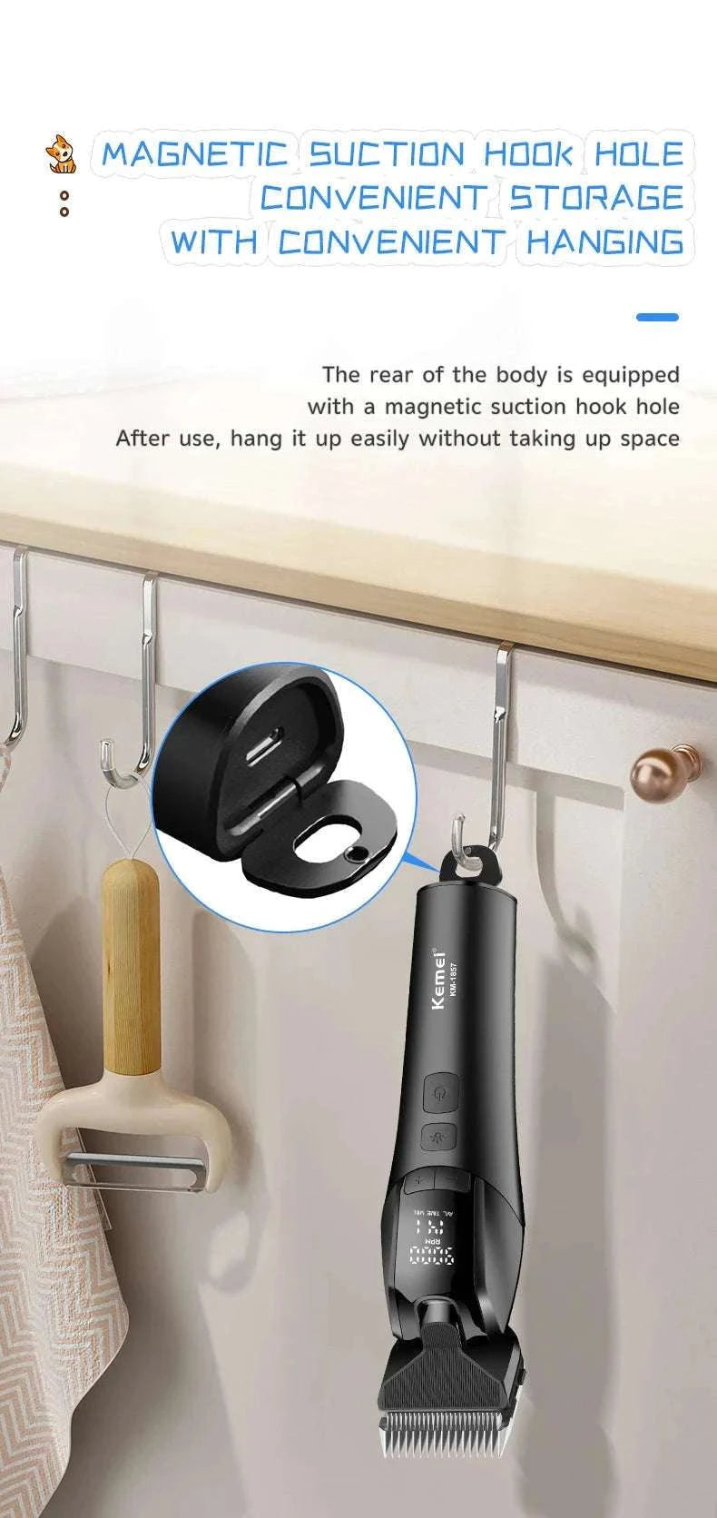 Rechargeable Pet Grooming Clipper with Quiet Motor & LCD Display-KM-1857
