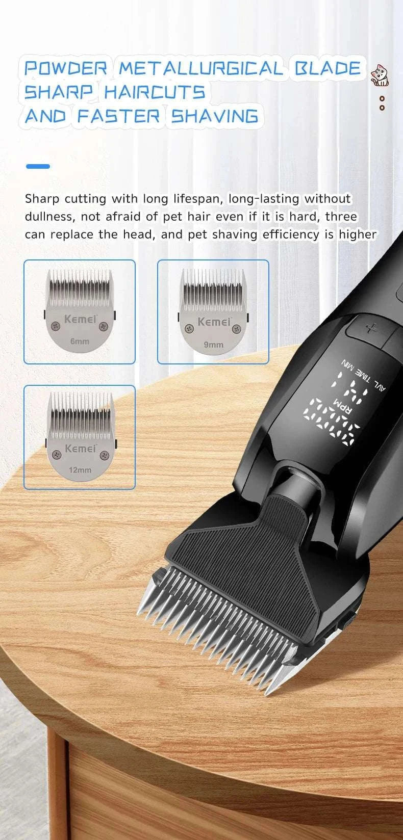 Rechargeable Pet Grooming Clipper with Quiet Motor & LCD Display-KM-1857