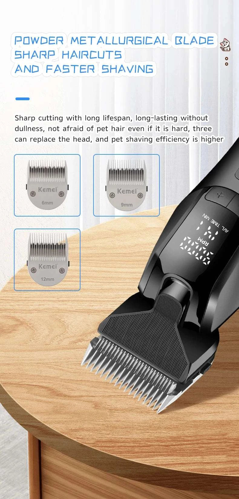 Rechargeable Pet Grooming Clipper with Quiet Motor & LCD Display-KM-1857