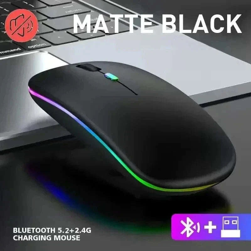 Rechargeable Silent Wireless LED Backlit Optical Mouse-Matte black