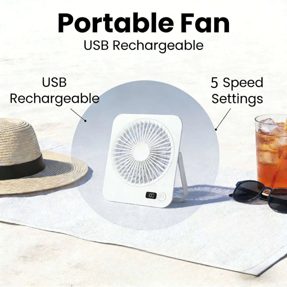 Rechargeable USB Mini Desktop Fan with 5-Speed Cooling-Pink / United States
