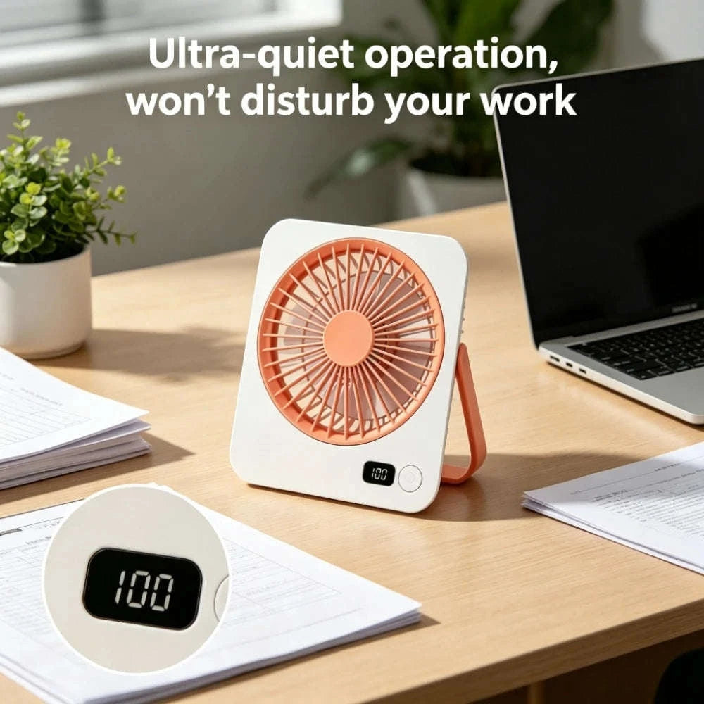 Rechargeable USB Mini Desktop Fan with 5-Speed Cooling-Pink / United States