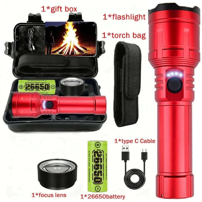 Rechargeable Zoomable Flashlight with Power Bank and 5 Modes-Set A