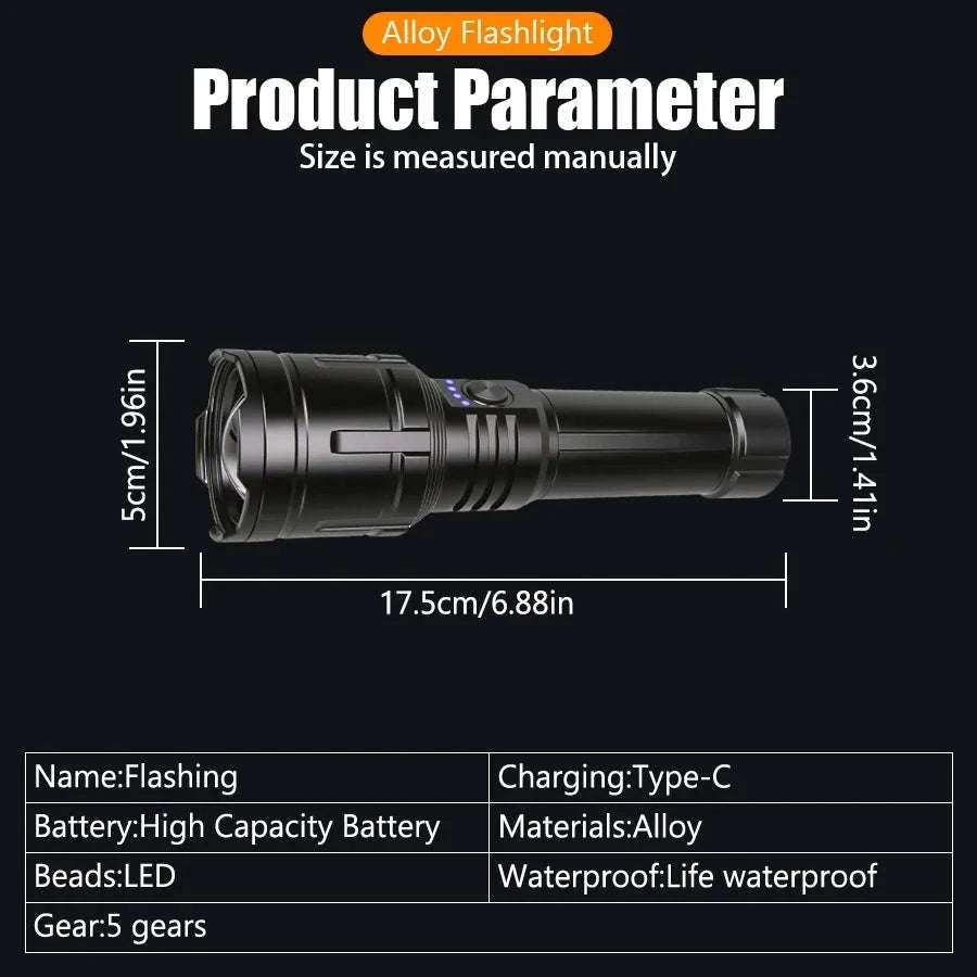 Rechargeable Zoomable Flashlight with Power Bank and 5 Modes-Set A