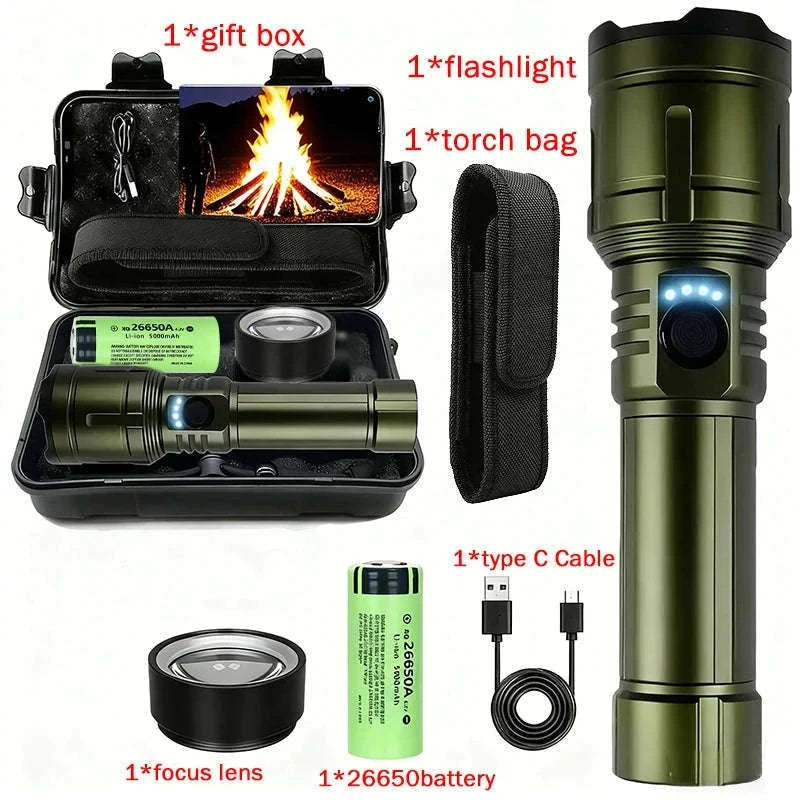 Rechargeable Zoomable Flashlight with Power Bank and 5 Modes-Set A
