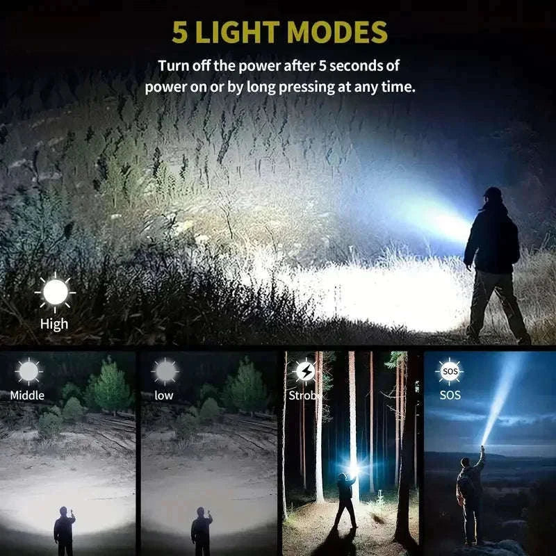 Rechargeable Zoomable Flashlight with Power Bank and 5 Modes-Set A