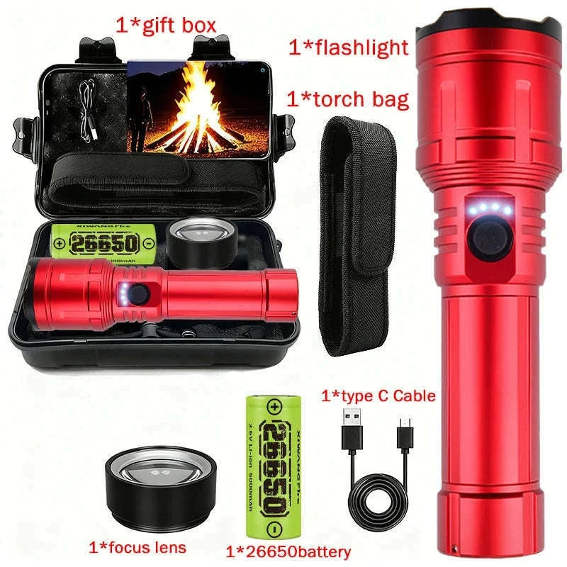 Rechargeable Zoomable Flashlight with Power Bank and 5 Modes-Set A