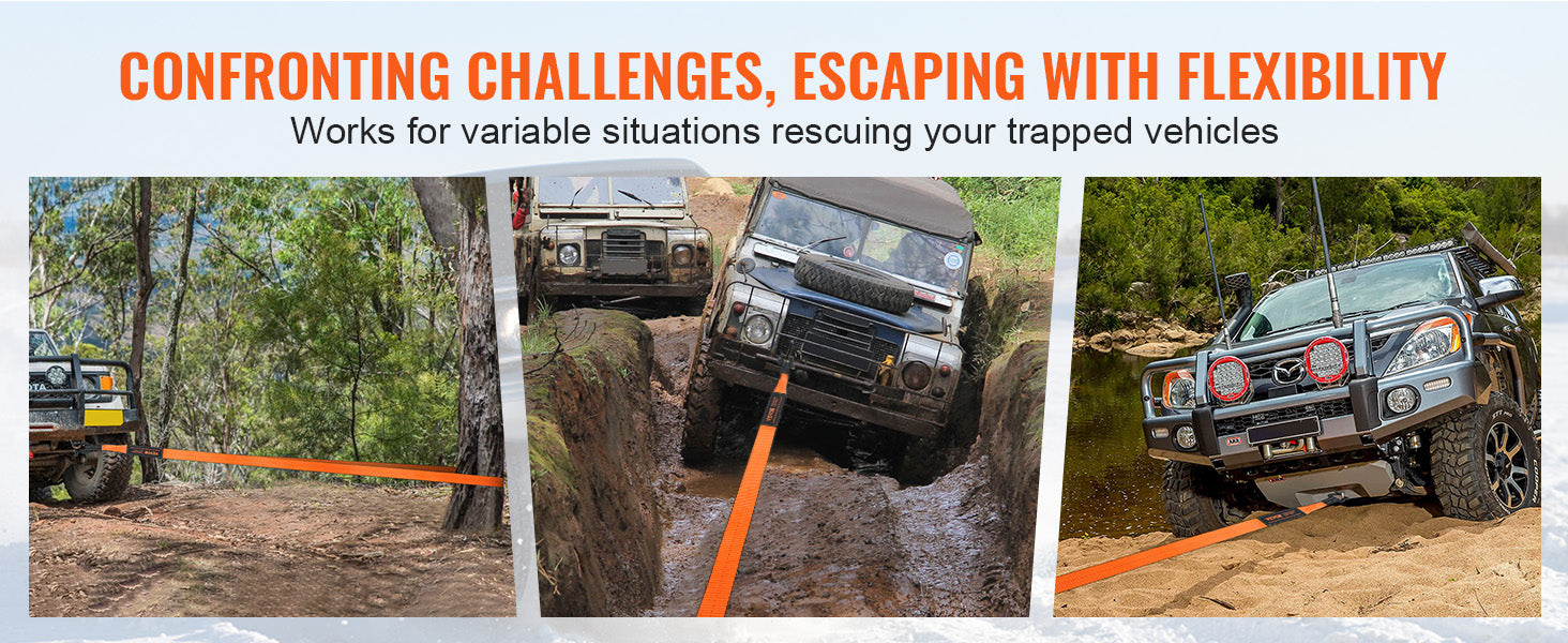 SucceBuy Off-Road Winch Recovery Kit with 3" x 30' Tow Strap & 2 D-Ring Shackles for ATVs Jeeps Off-Road Vehicles Trucks