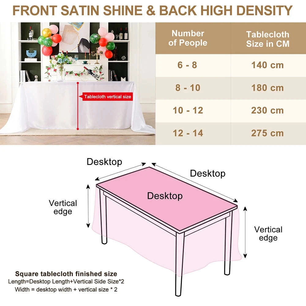 Rectangle Satin Tablecloth for Weddings, Parties & Dining Decor-White / China Mainland / 145x145cm