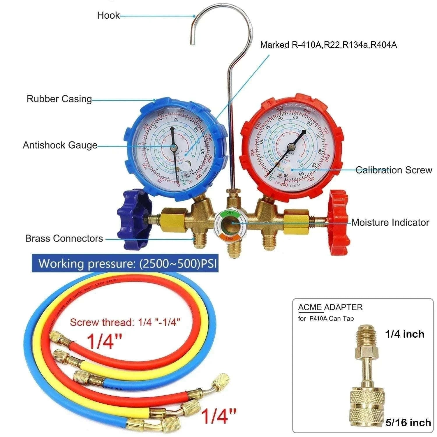 Refrigerant Manifold Gauge Set for R410A R22 R134A AC Charging-set1