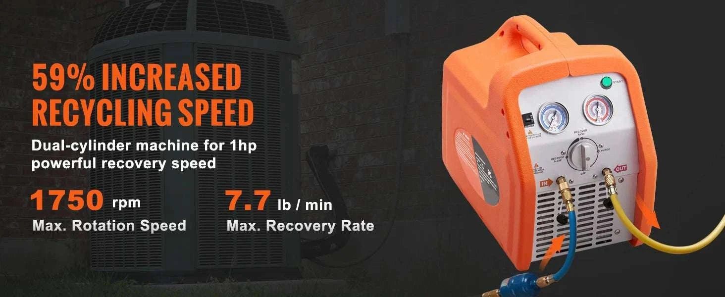 Refrigerant Recovery Machine 3/4 to 1HP HVAC AC Recovery Unit-1HP Dual Cylinder / CZECH REPUBLIC