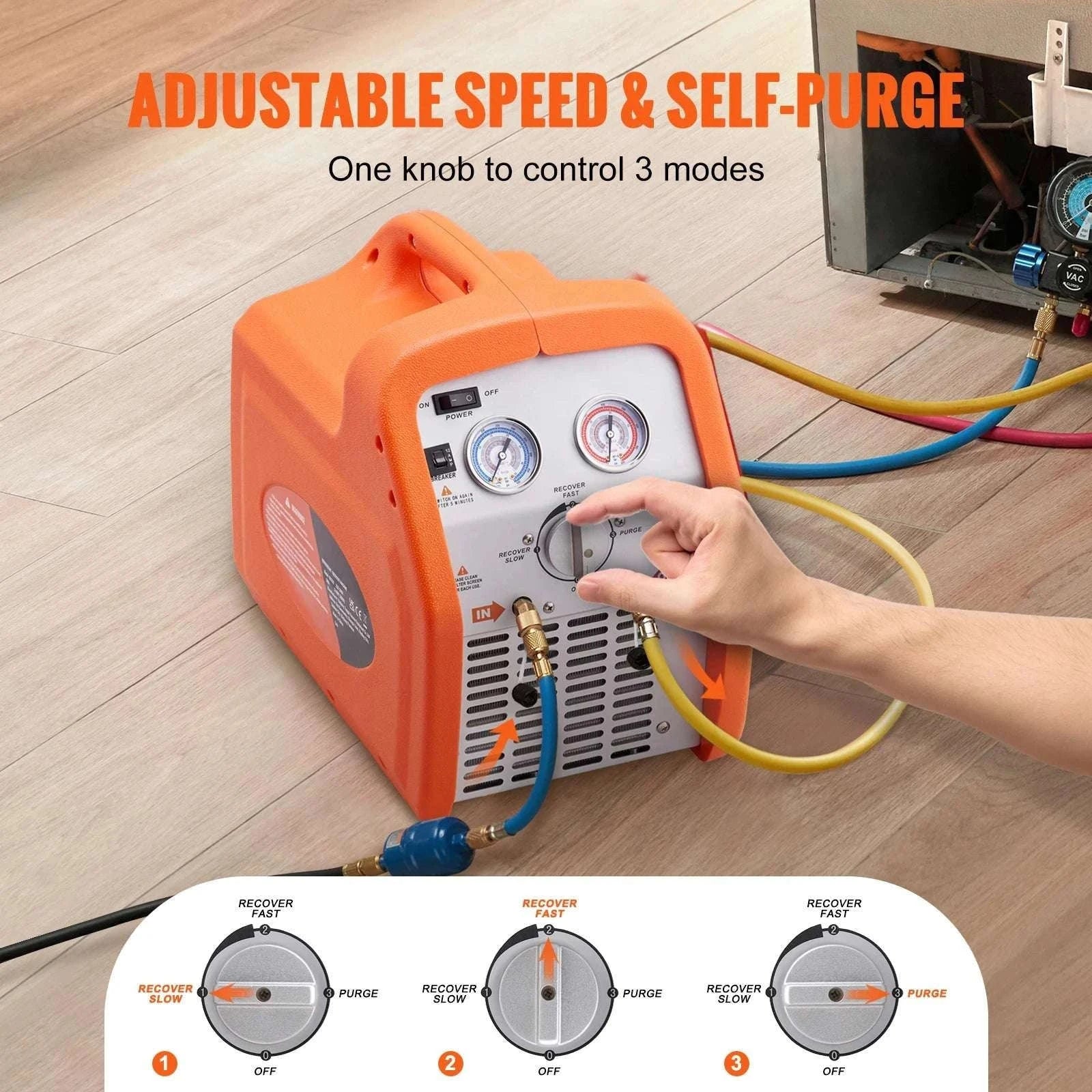 Refrigerant Recovery Machine 3/4 to 1HP HVAC AC Recovery Unit-1HP Dual Cylinder / CZECH REPUBLIC