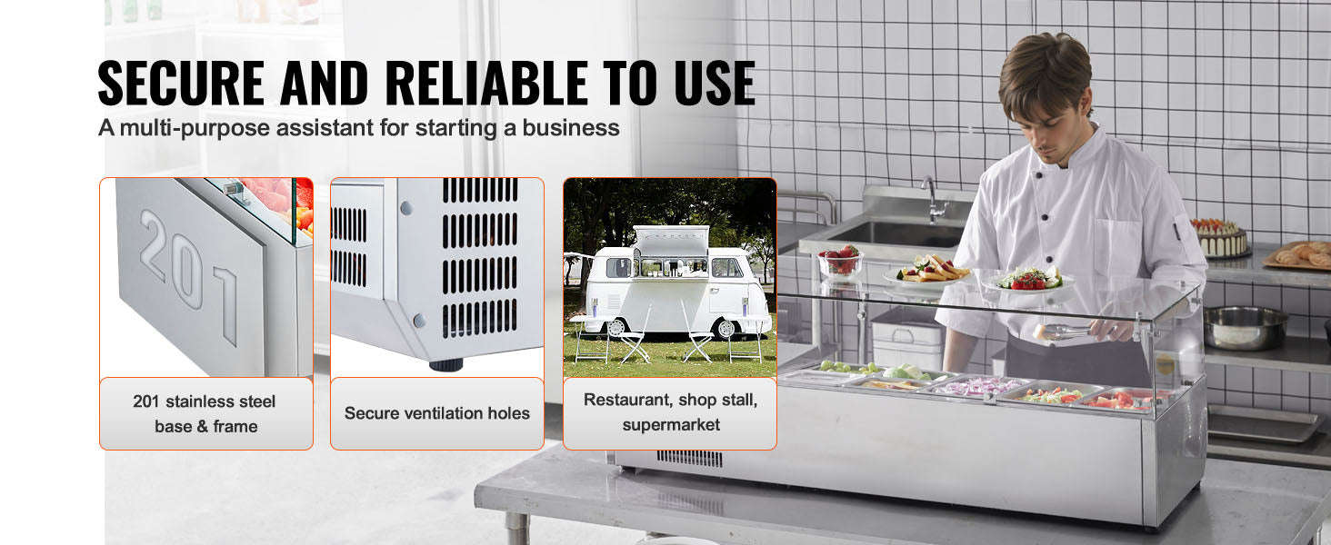 Refrigerated Condiment Prep Station with Glass Guard-140W / United States