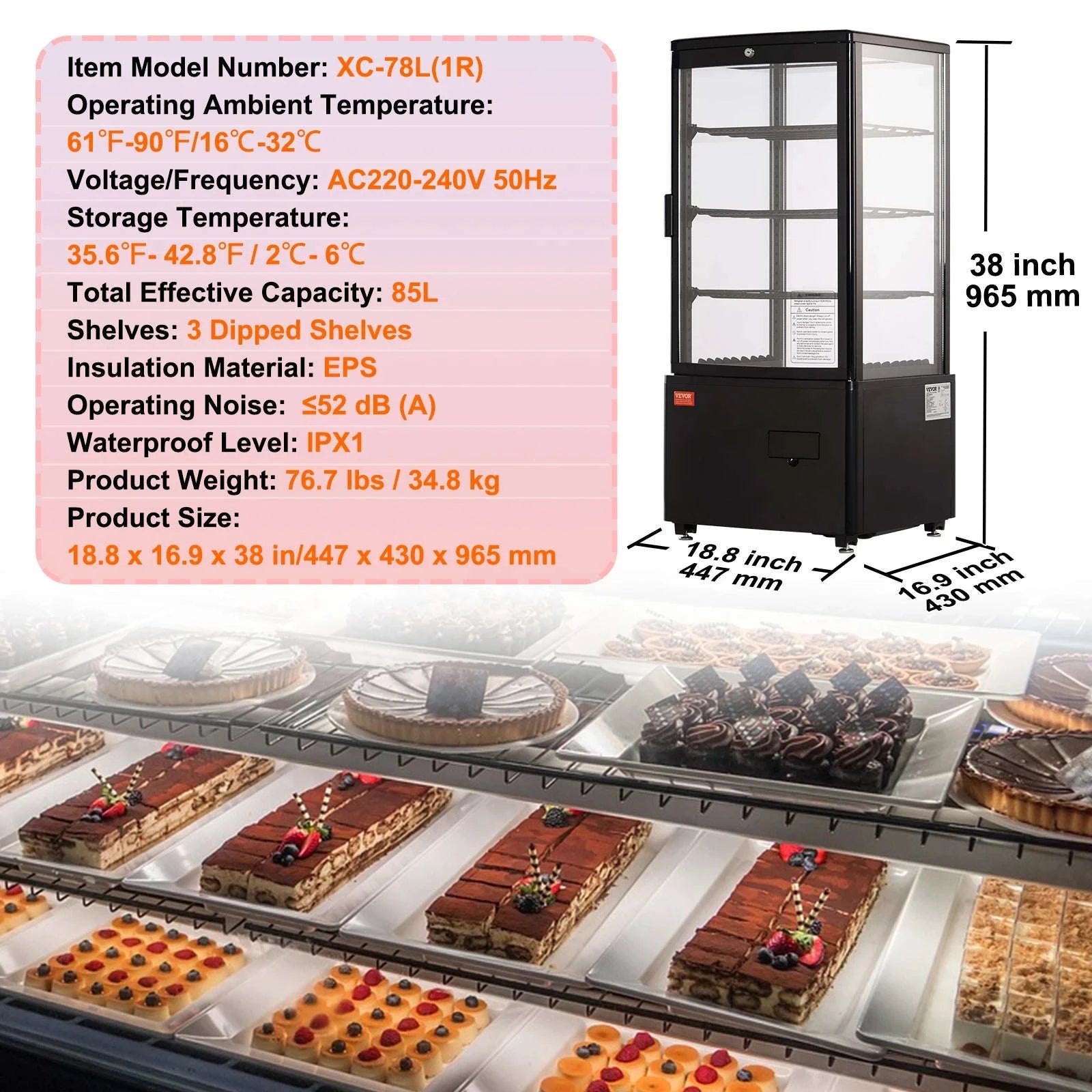 Refrigerated Display Case for Bakery-3cft cube / United States