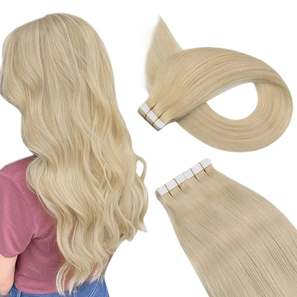 Remy Human Hair Tape-In Extensions Straight Seamless Natural Blend-1B-silver-1B / 20 pcs / 24 Inches