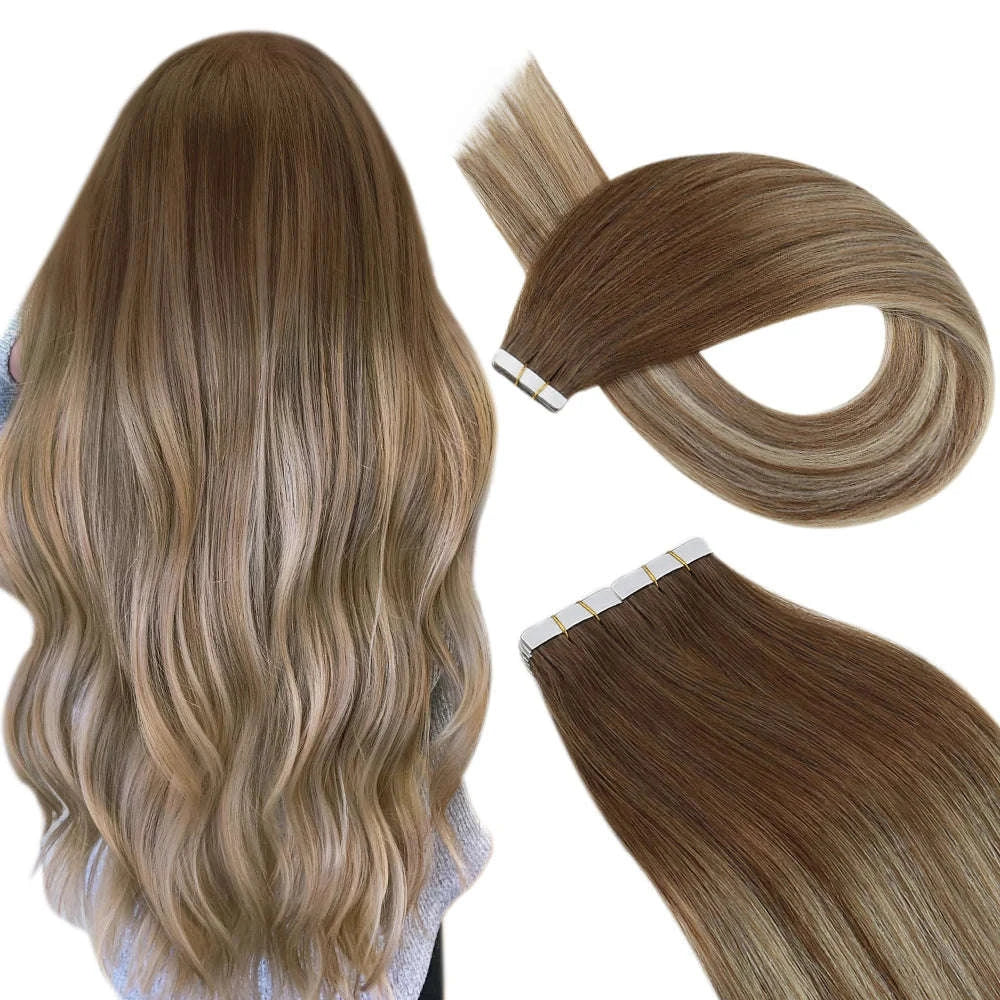 Remy Human Hair Tape-In Extensions Straight Seamless Natural Blend-1B-silver-1B / 20 pcs / 24 Inches