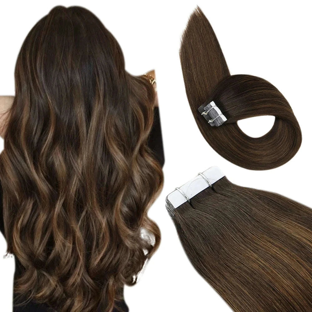 Remy Human Hair Tape-In Extensions Straight Seamless Natural Blend-1B-silver-1B / 20 pcs / 24 Inches