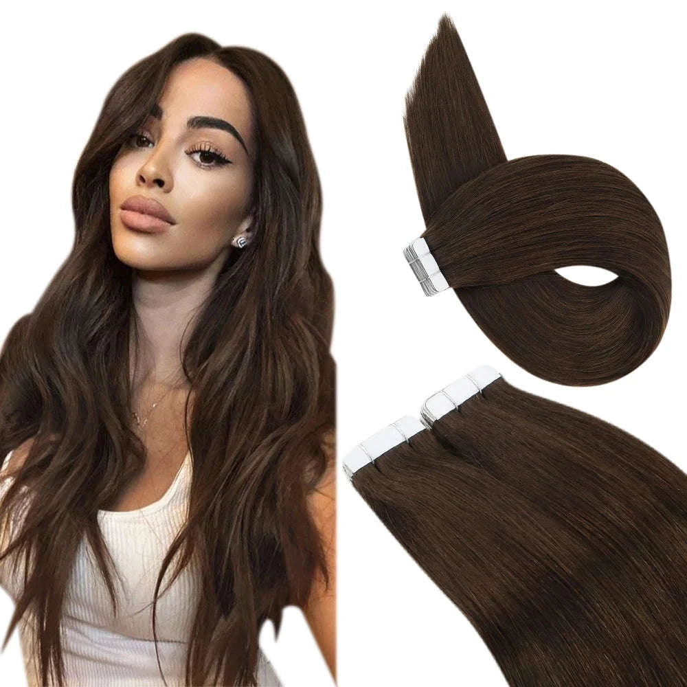 Remy Human Hair Tape-In Extensions Straight Seamless Natural Blend-1B-silver-1B / 20 pcs / 24 Inches
