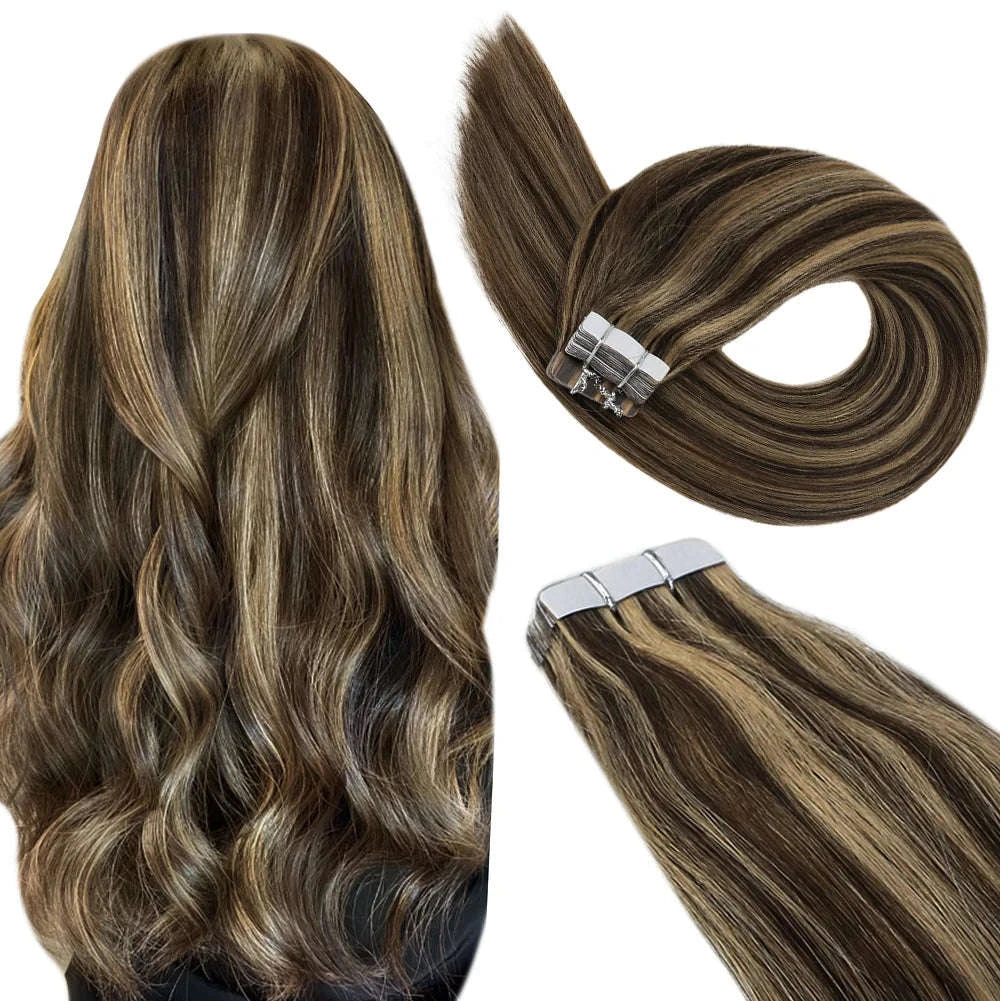 Remy Human Hair Tape-In Extensions Straight Seamless Natural Blend-1B-silver-1B / 20 pcs / 24 Inches