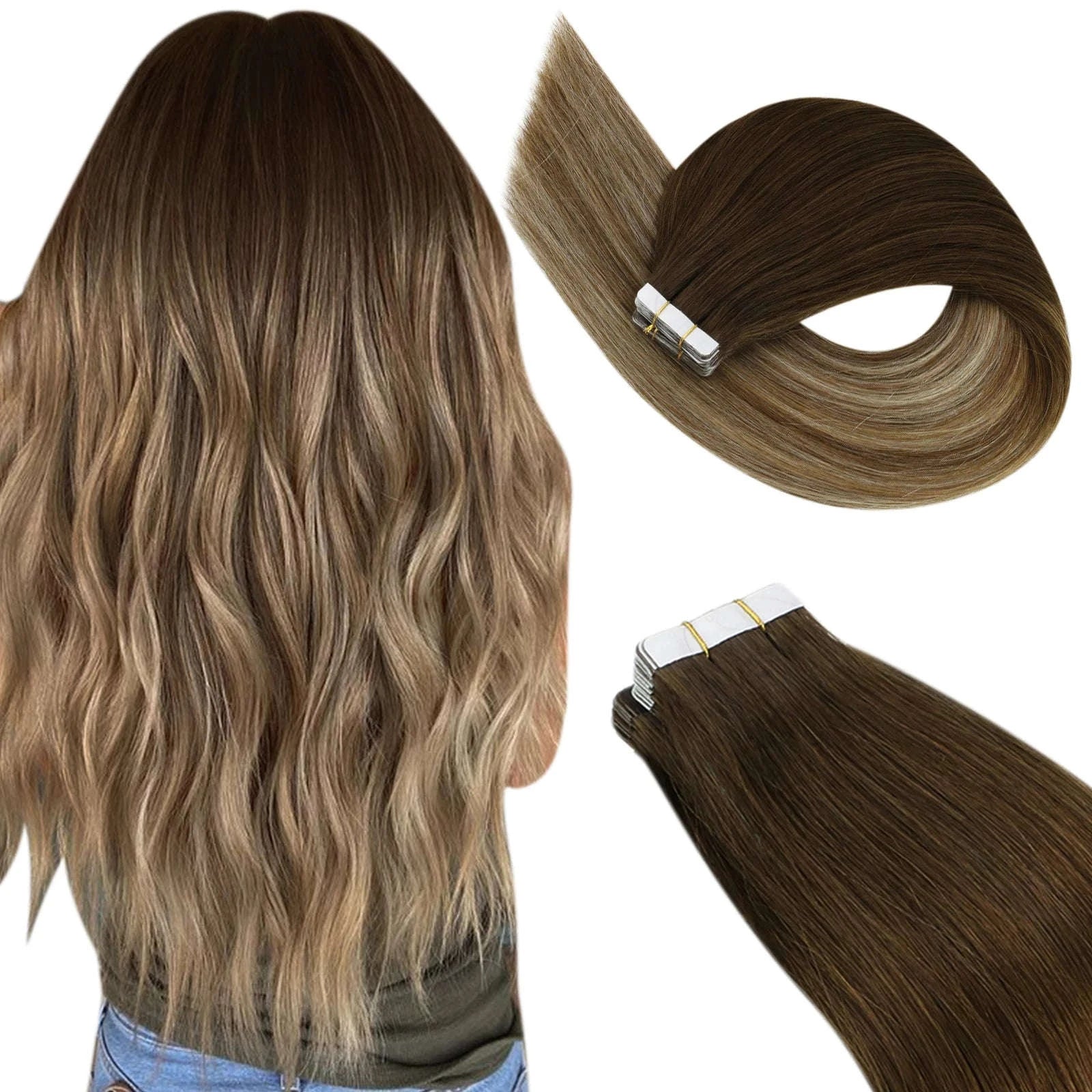 Remy Human Hair Tape-In Extensions Straight Seamless Natural Blend-1B-silver-1B / 20 pcs / 24 Inches