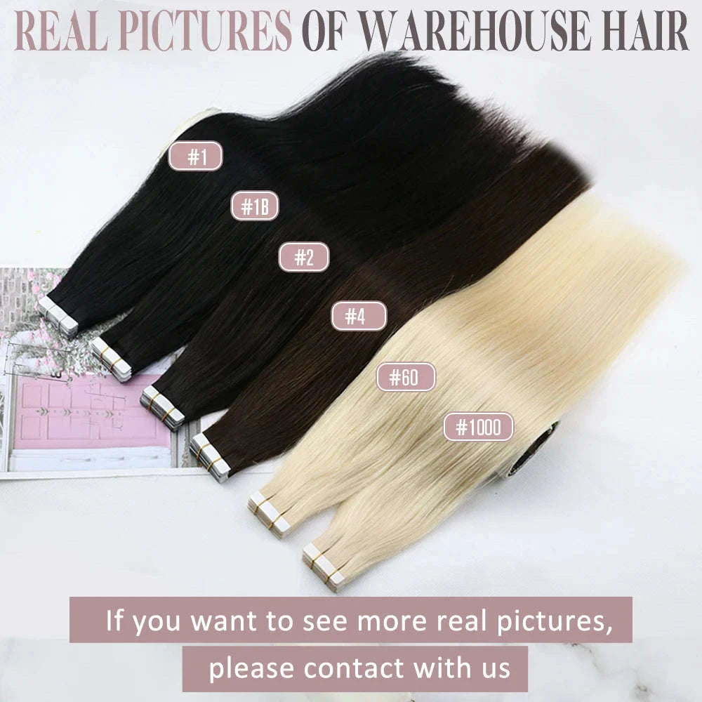 Remy Human Hair Tape-In Extensions Straight Seamless Natural Blend-1B-silver-1B / 20 pcs / 24 Inches