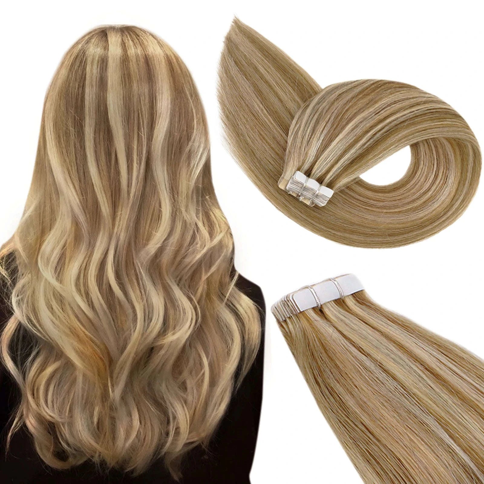 Remy Human Hair Tape-In Extensions Straight Seamless Natural Blend-1B-silver-1B / 20 pcs / 24 Inches