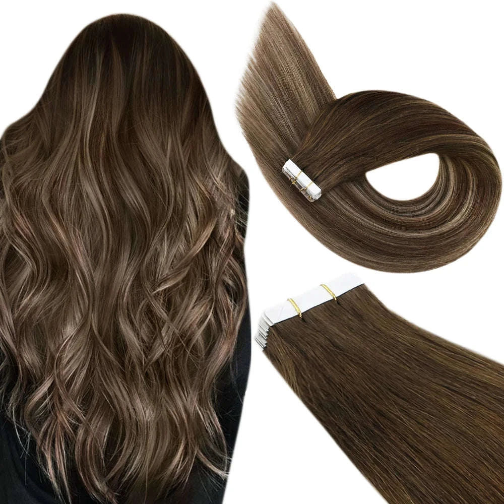 Remy Human Hair Tape-In Extensions Straight Seamless Natural Blend-1B-silver-1B / 20 pcs / 24 Inches