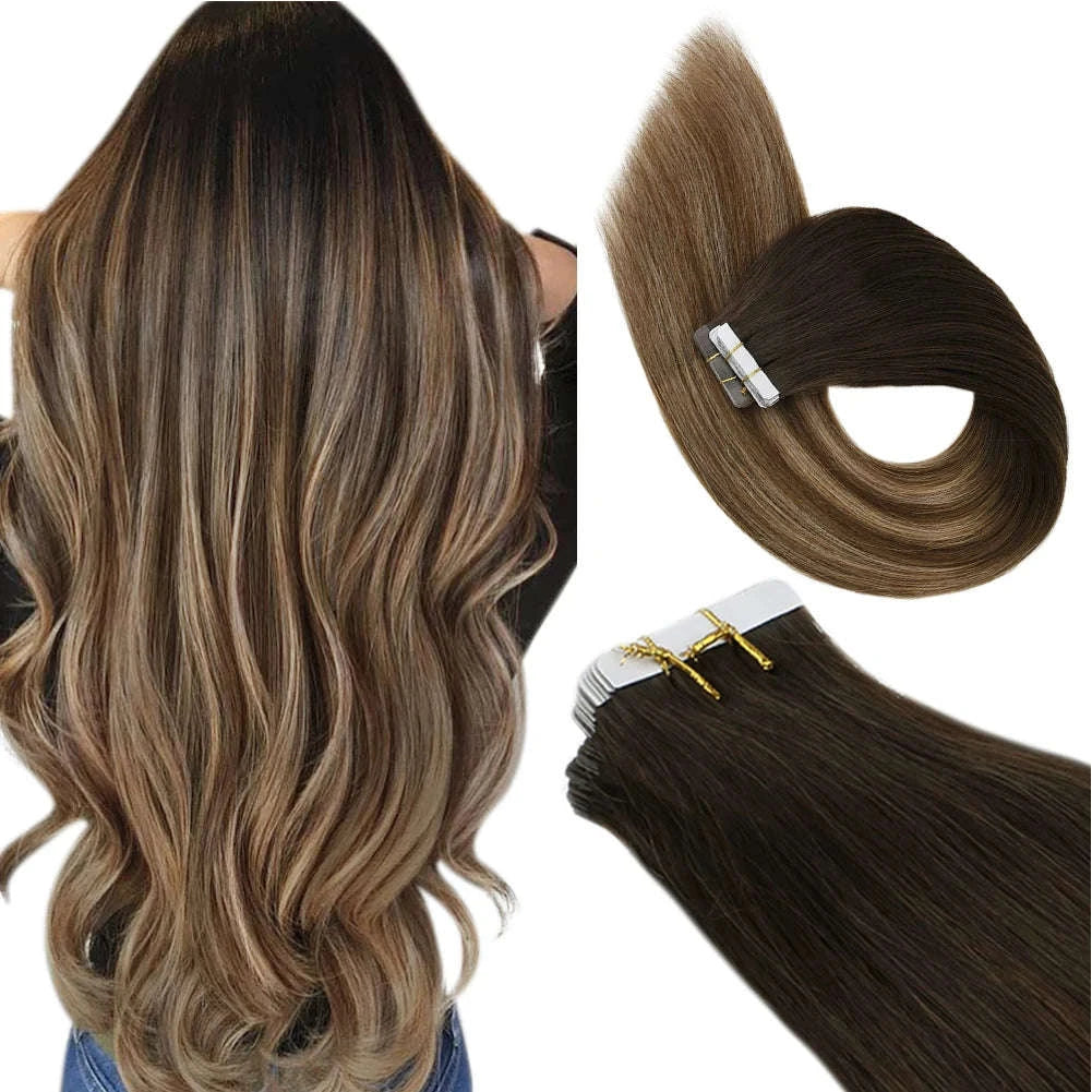 Remy Human Hair Tape-In Extensions Straight Seamless Natural Blend-1B-silver-1B / 20 pcs / 24 Inches