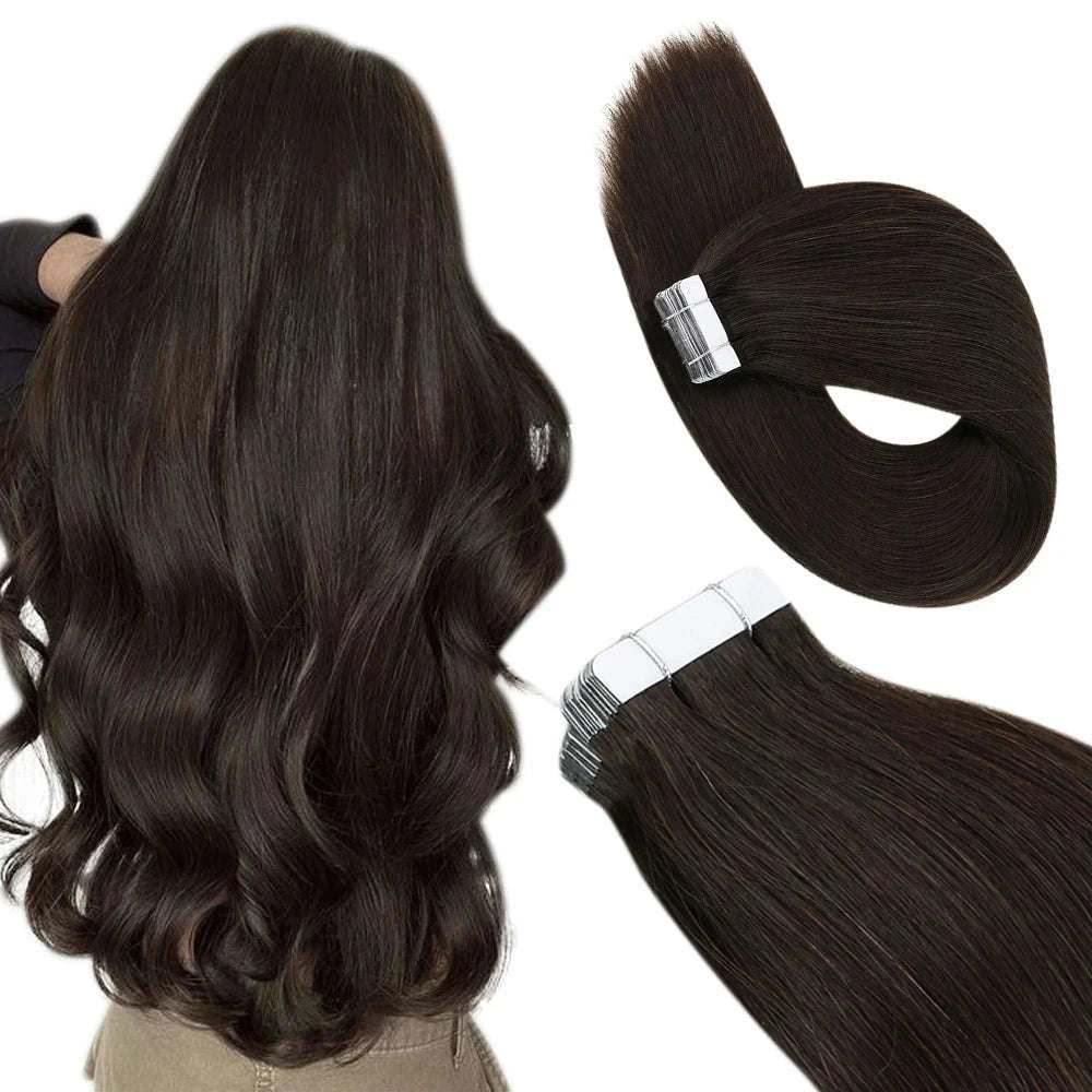 Remy Human Hair Tape-In Extensions Straight Seamless Natural Blend-1B-silver-1B / 20 pcs / 24 Inches