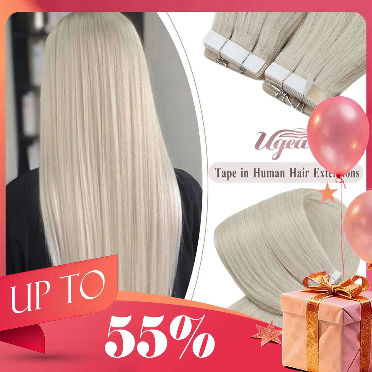 Remy Human Hair Tape-In Extensions Straight Seamless Natural Blend-1B-silver-1B / 20 pcs / 24 Inches