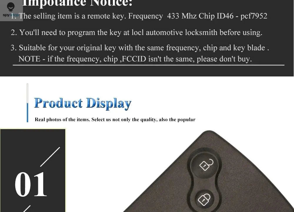 Renault Smart Remote Car Key Fob – 433MHz ID46 Chip Replacement-Default Title