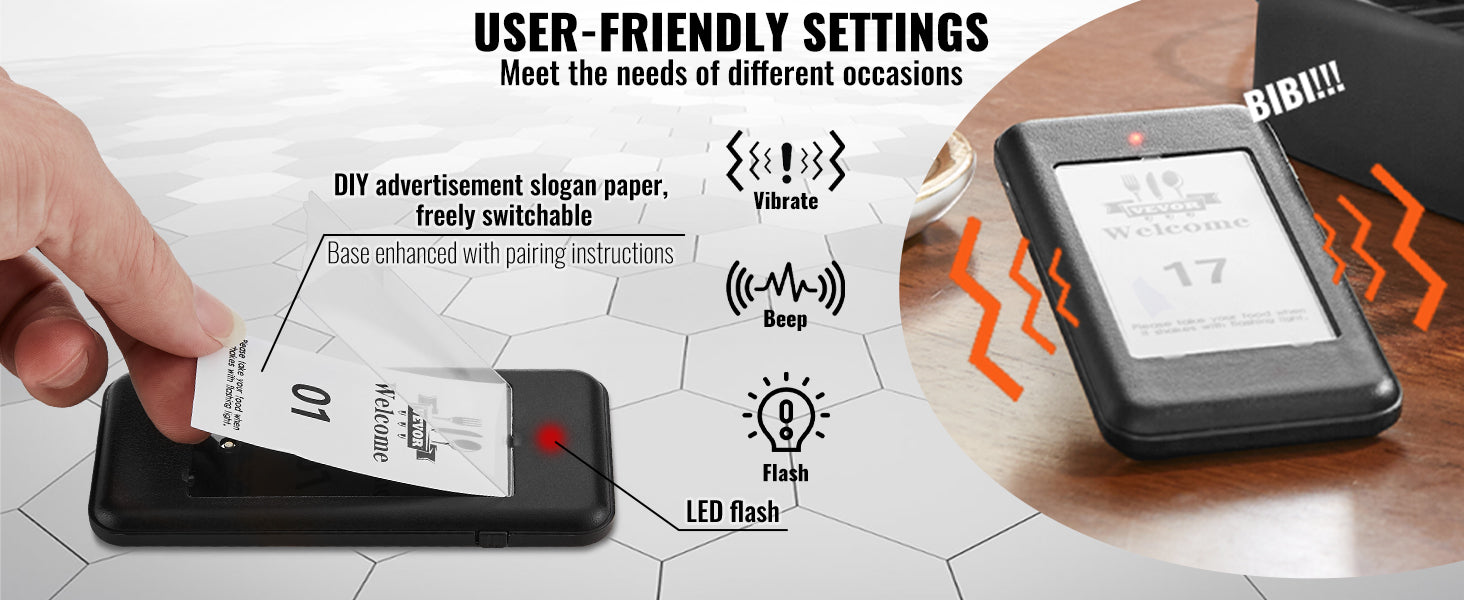 Wireless Restaurant Pager System with 16 Guest Beepers 500m Range