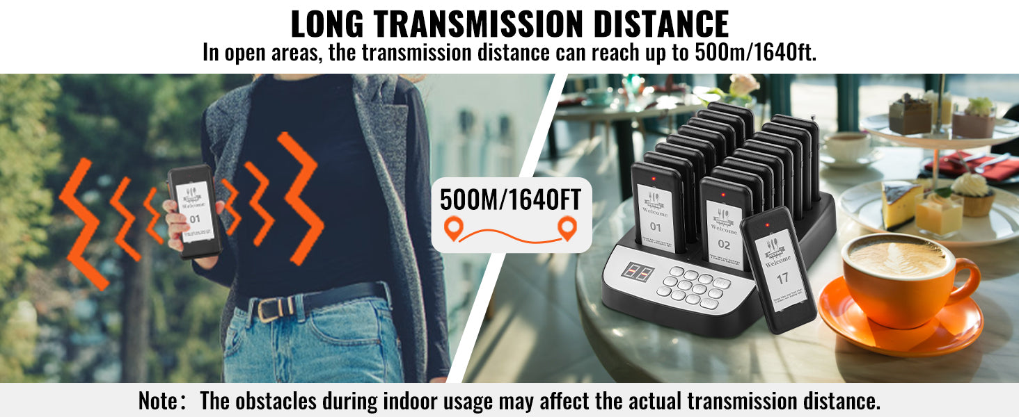 16-Piece Restaurant Pager System with 500m Long Range Wireless Calling