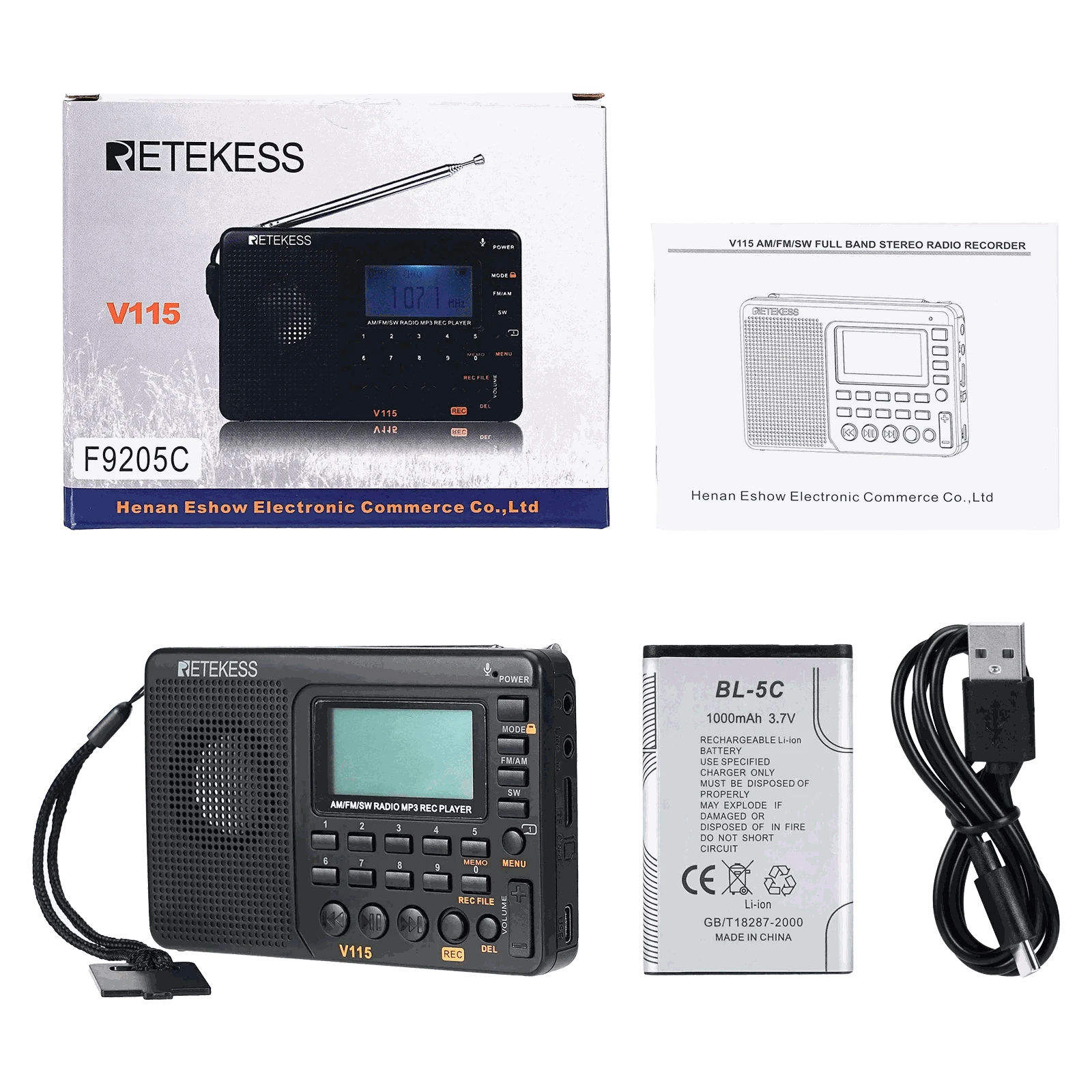 Retekess V115 Portable Radio with USB Recorder-V115