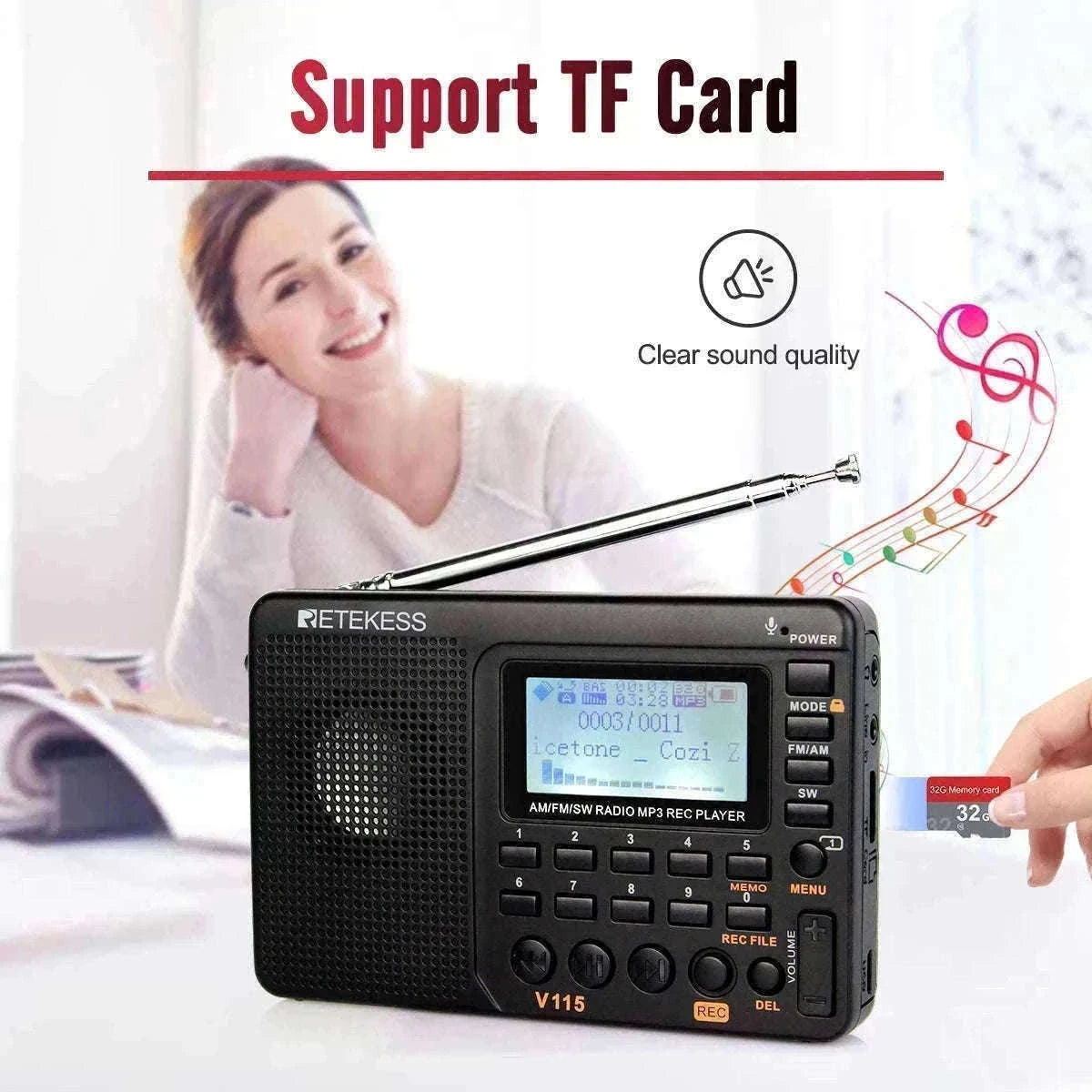 Retekess V115 Portable Radio with USB Recording-V115