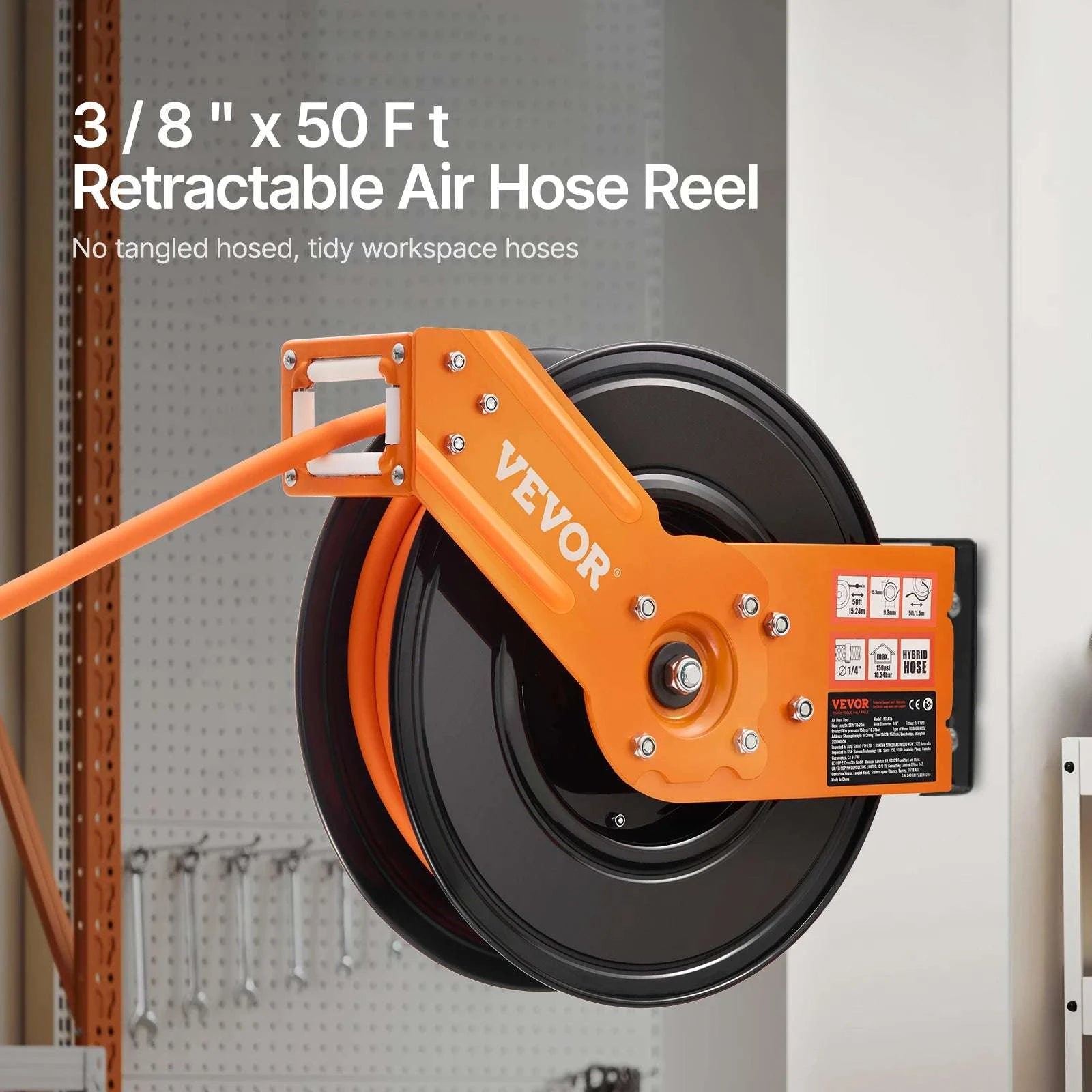 Retractable Air Hose Reel 50FT Auto-Rewind with Swivel Mount-100FT / United States