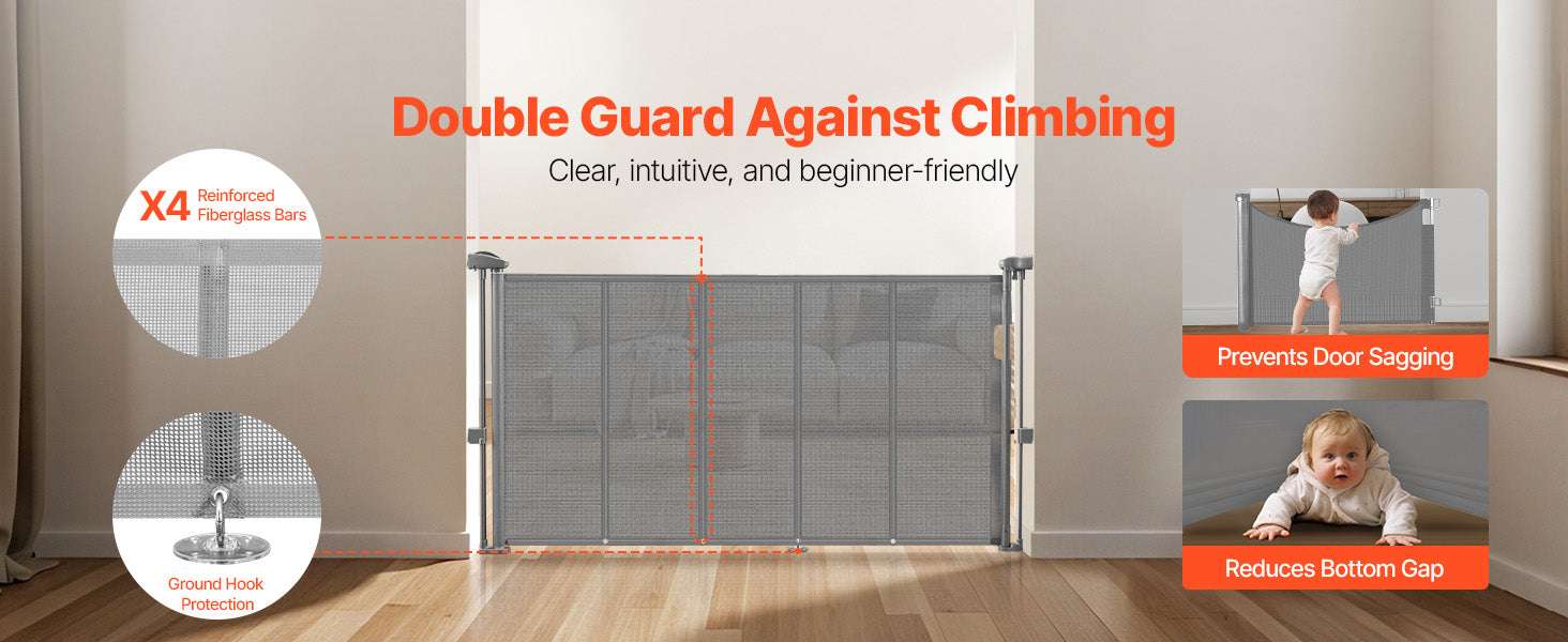 Retractable Baby Gate 34" Tall Extendable Mesh Safety Gate-Grey / 71inch / france
