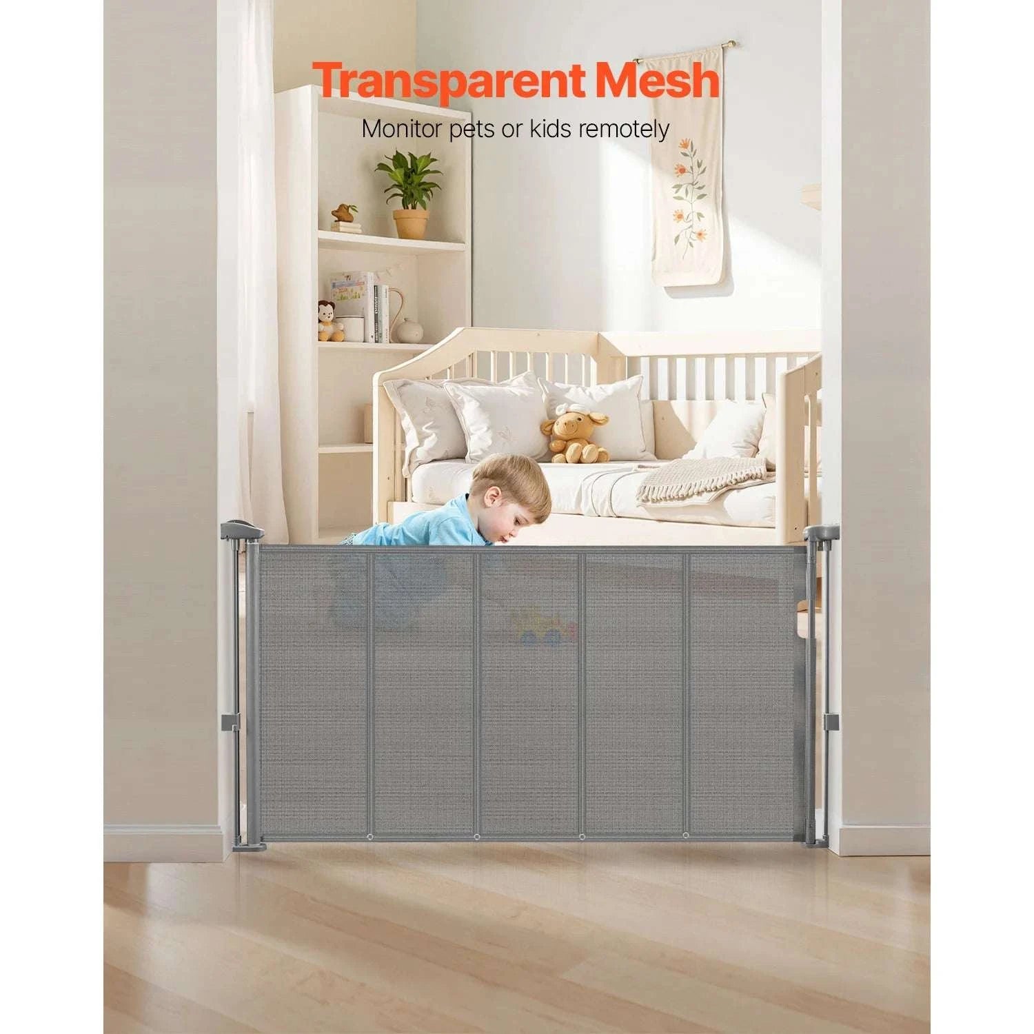 Retractable Baby Gate 34" Tall Extendable Mesh Safety Gate-Grey / 71inch / france