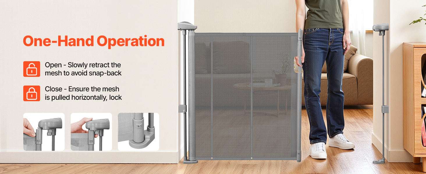 Retractable Baby Gate 34" Tall Extendable Mesh Safety Gate-Grey / 71inch / france