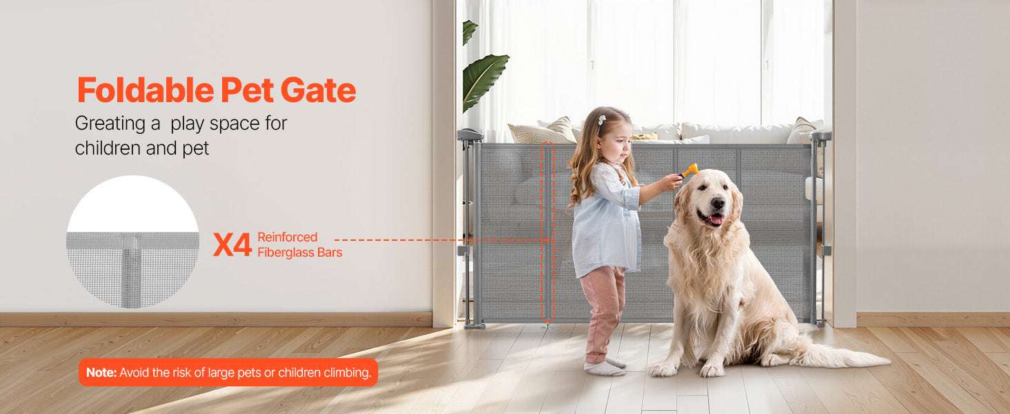 Retractable Baby Gate 34" Tall Extendable Mesh Safety Gate-Grey / 71inch / france