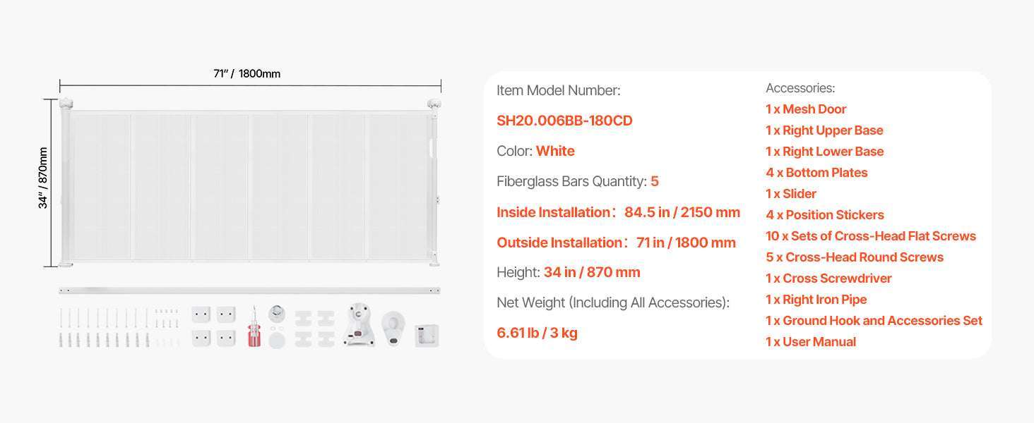 Retractable Baby Gate for Stairs & Doorways Extends Up to 110” Wide-71 inch Black / United States