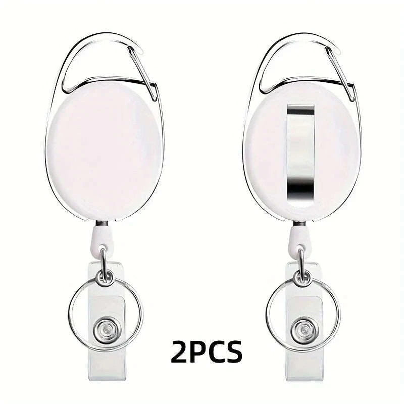 Retractable Badge Reel Holder – Heavy-Duty Metal Design-White 2pcs